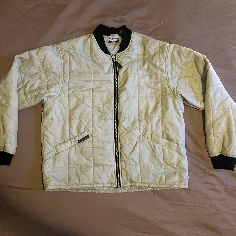 Cream Quilted Jacket with Black Trim
